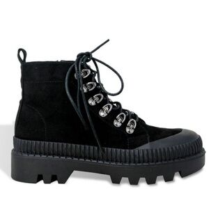 Chase + Chloe Chelsey Platform Moto Work Boot Black Lace-up Ankle Bootie Size 6